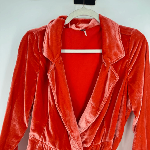 Free People Viola Velvet Romper Size S Orange Long Sleeve Tassels Boho Festival - Picture 14 of 15